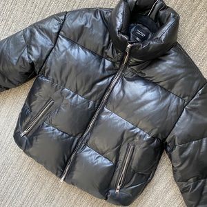Leather puffer coat